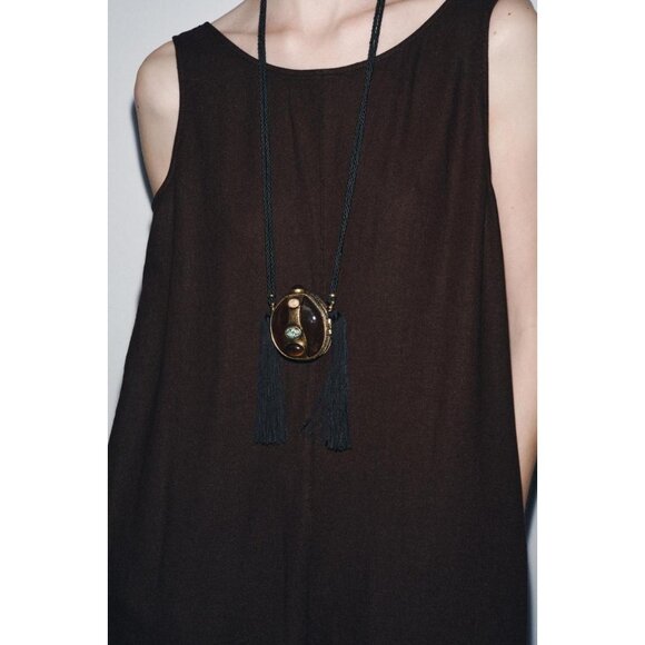 ZARA CORD AND STONE BOX NECKLACE - Picture 1 of 5
